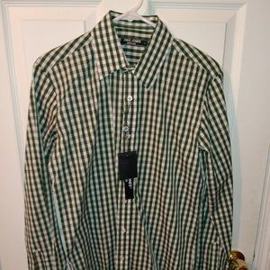 Paul Jones  green and white Gingham dress shirt